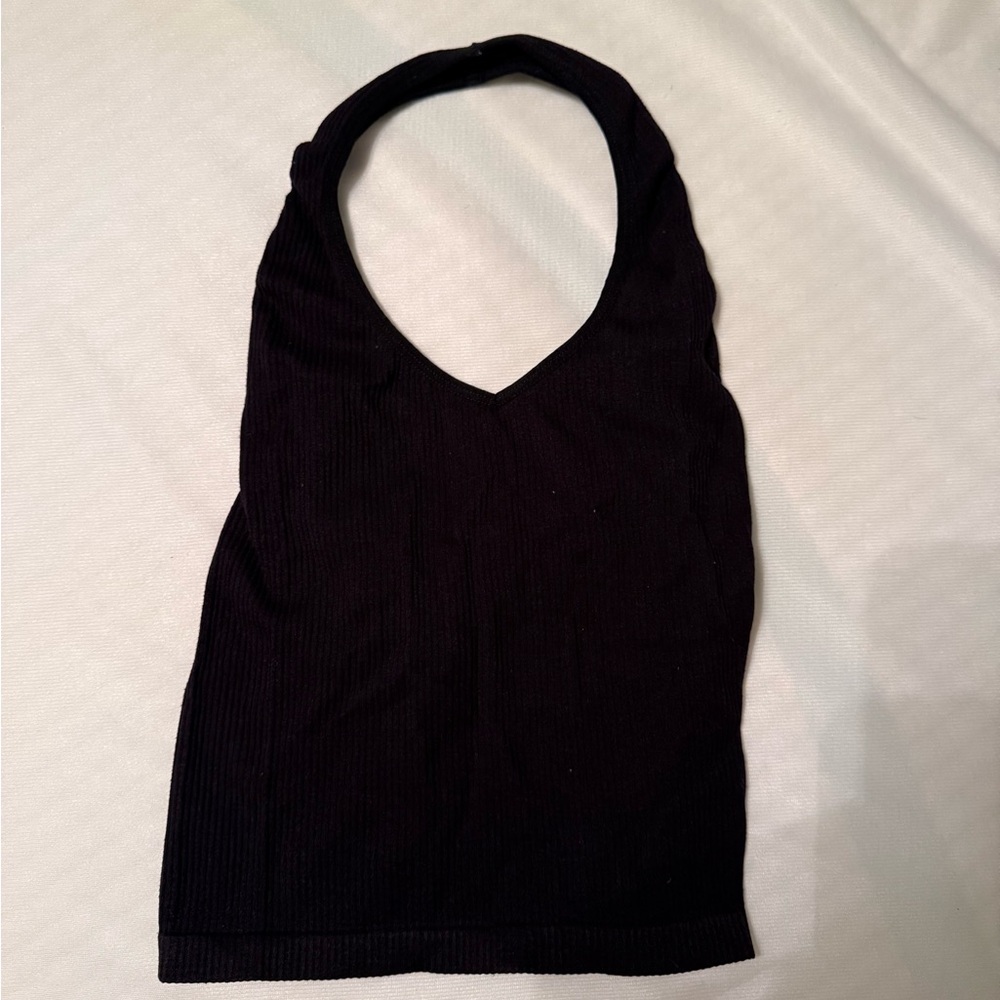 Black Ribbed Halter Tank Top